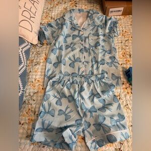 Kids Blue Bow Print Pajama Set